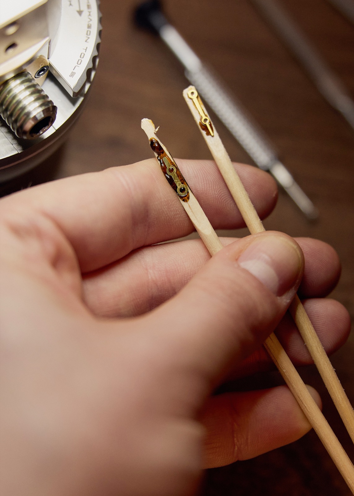 Watch hands in the making